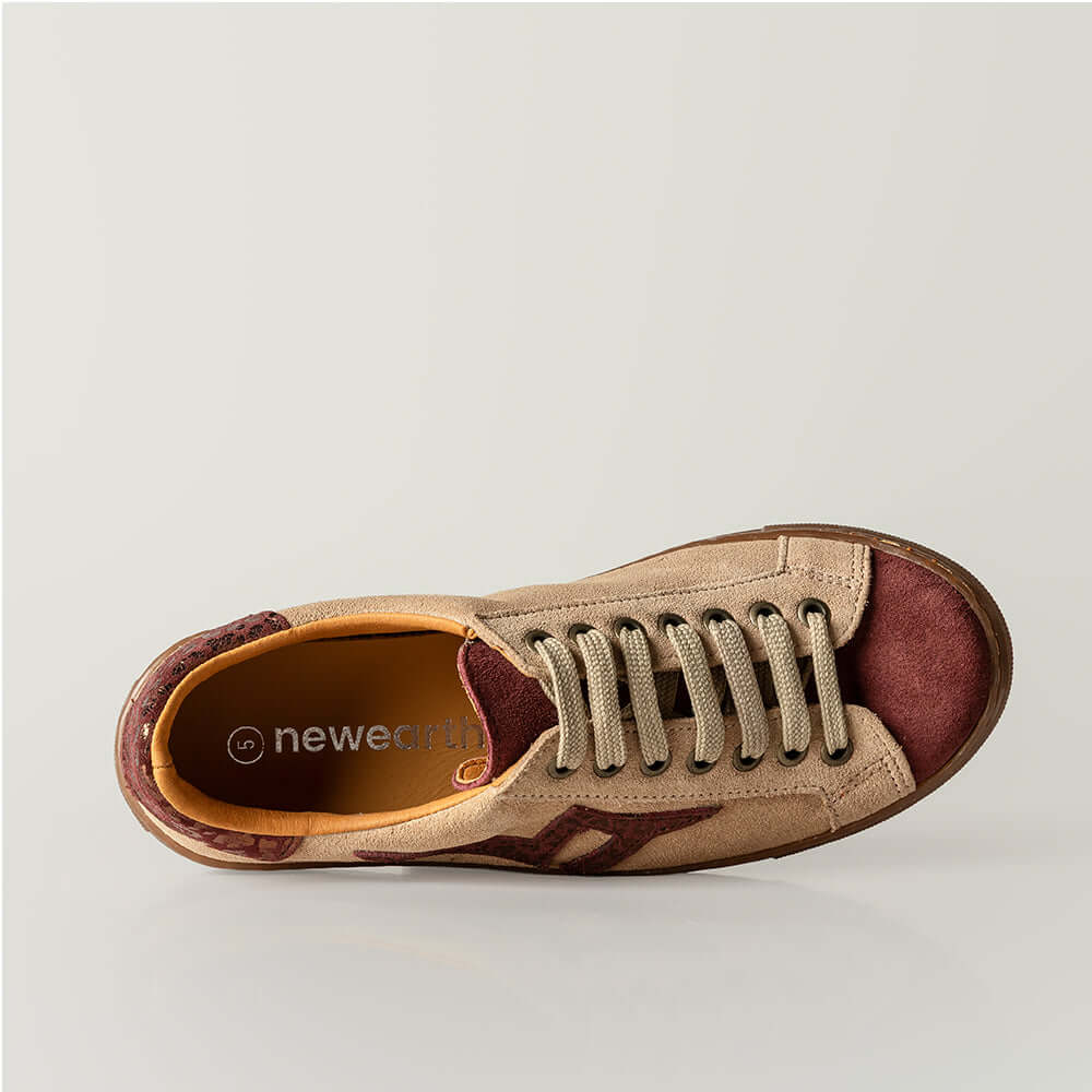 Beige & Burgundy Leather Sneaker top view showcasing premium craftsmanship and stylish design.