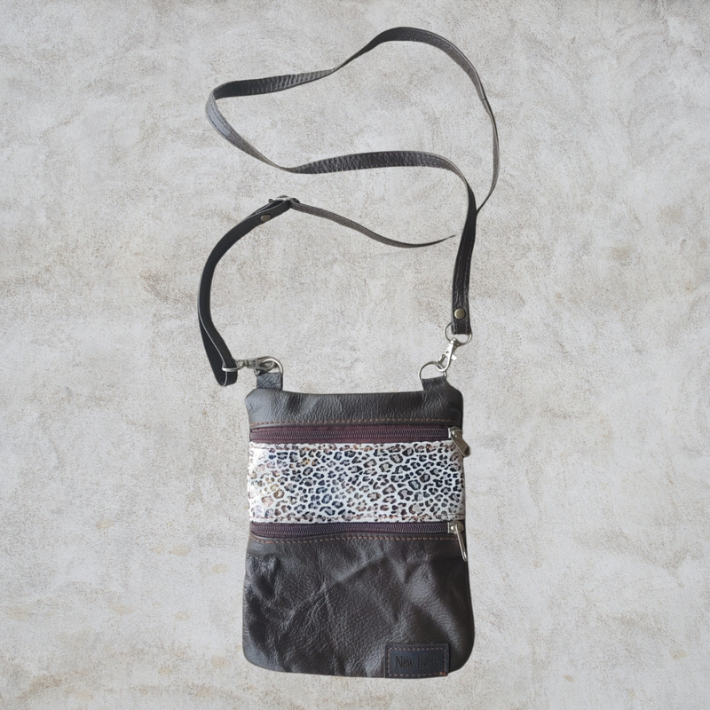 Dark Mulberry Leather With Silver Leopard Panel Insert