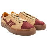 Beige and Burg Leather Sneaker