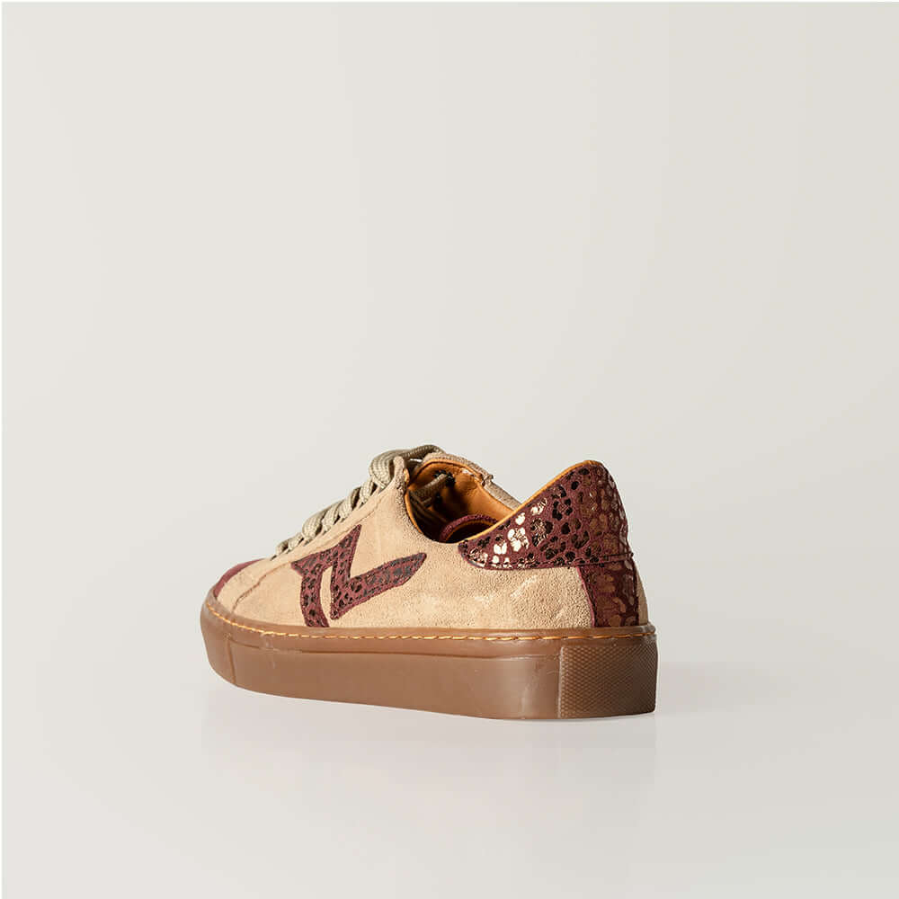 Beige & Burgundy Leather Sneaker showcasing premium craftsmanship and stylish design.